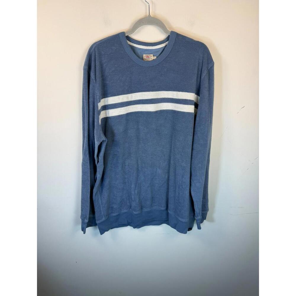 Faherty Cabana Blue Stripe Terry Cloth Crewneck Sweatshirt XXL - Picture 1 of 7